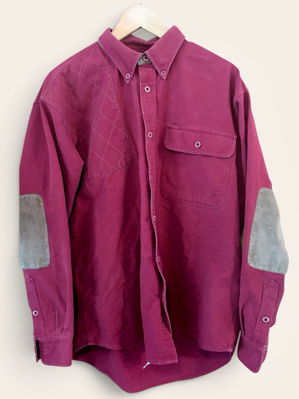 Cabela's Maroon Button-Down Casual Shirt with Elbow Patches